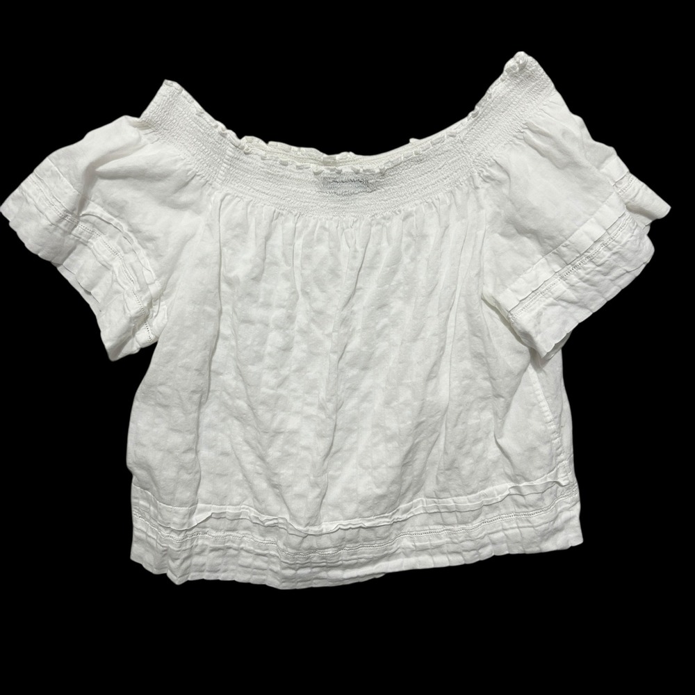Calvin Klein Jeans Women Top L White Smocked Off Shoulder Peasant Cottagecore
